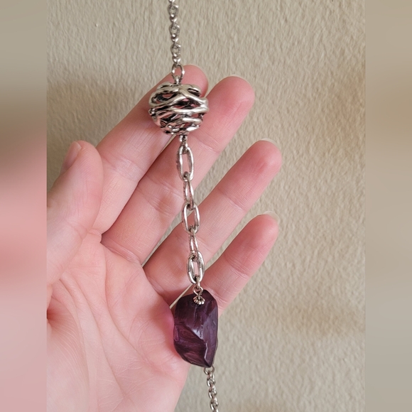 Chico's purple and clear caged beaded silver toned necklace & earring set - Picture 5 of 6